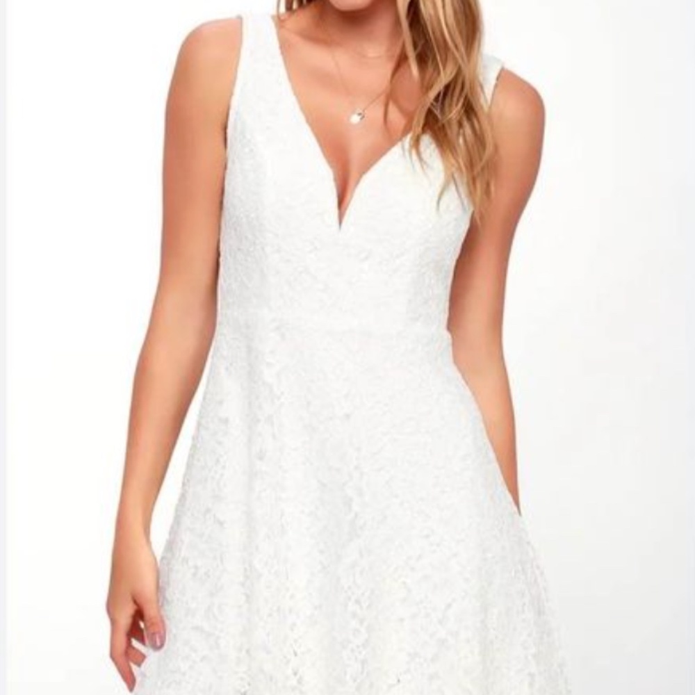 Lulu’s Declaring My Love White Lace Skater Dress Medium New with tags - Picture 1 of 10